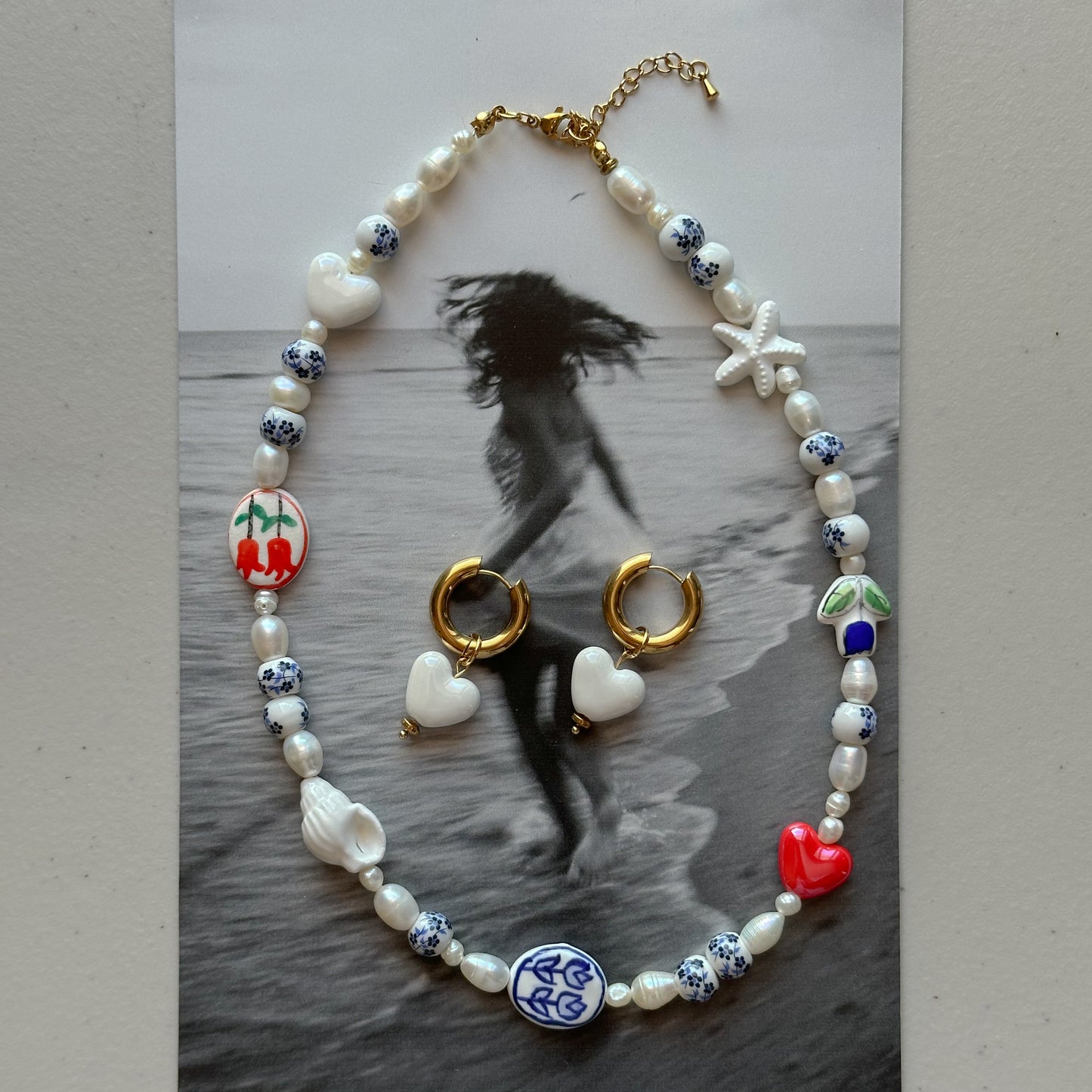 Collar cerámica y perlas