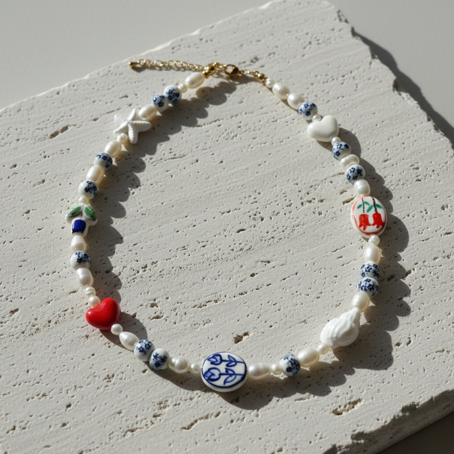 Collar cerámica y perlas