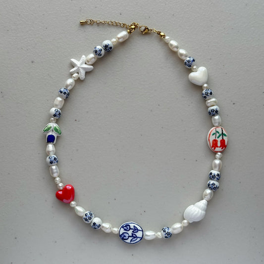 Collar cerámica y perlas