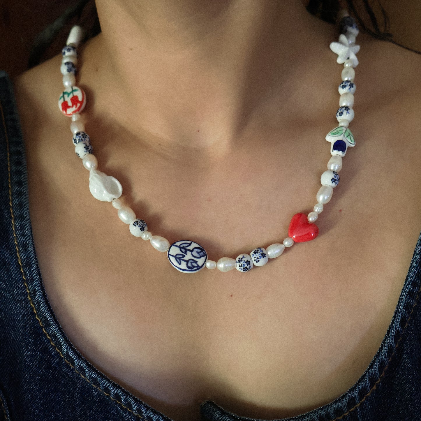Collar cerámica y perlas